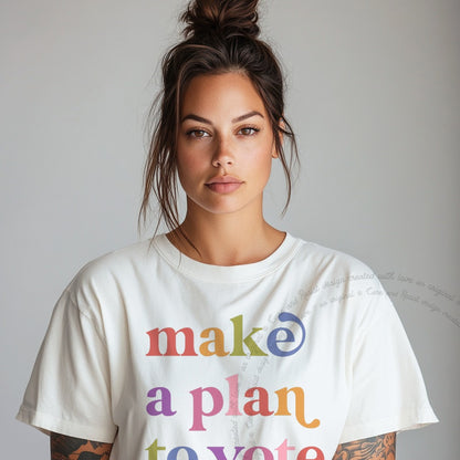 Make a Plan to Vote Care & Resist rainbow Comfort Colors tee, White
