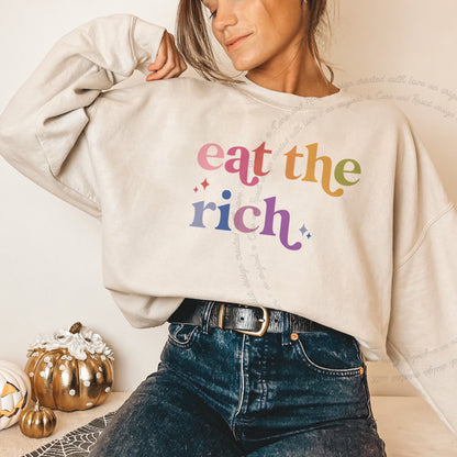 Eat the Rich Care & Resist Gildan crewneck sweatshirt in Sand