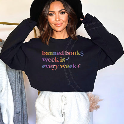 Banned Books Week is Every Week Care & Resist Gildan crewneck sweatshirt in Black