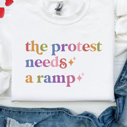 The Protest Needs a Ramp Care & Resist Gildan crewneck sweatshirt in White