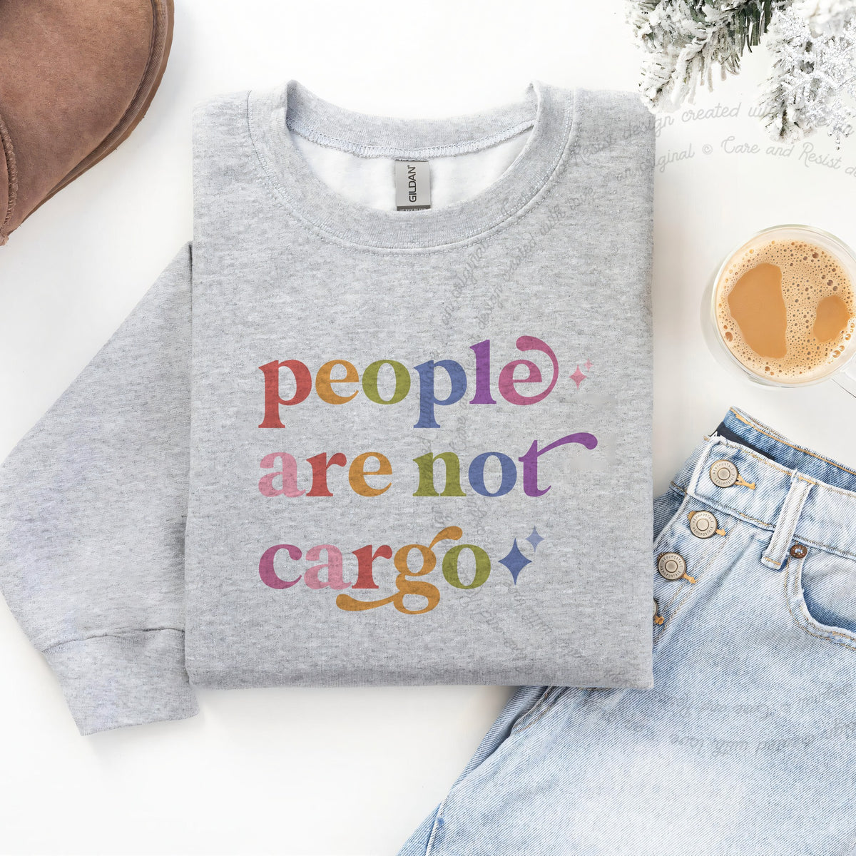 People are not Cargo Care & Resist Gildan crewneck sweatshirt in Sport Grey