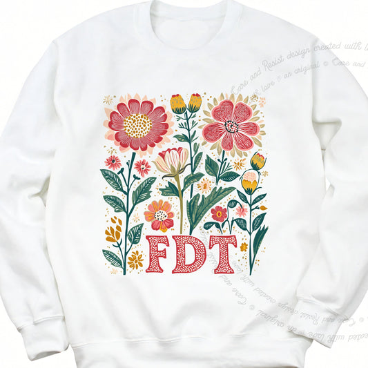 FDT Floral Care & Resist Gildan crewneck sweatshirt in White