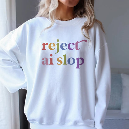 Reject AI Slop Care & Resist Gildan crewneck sweatshirt in White