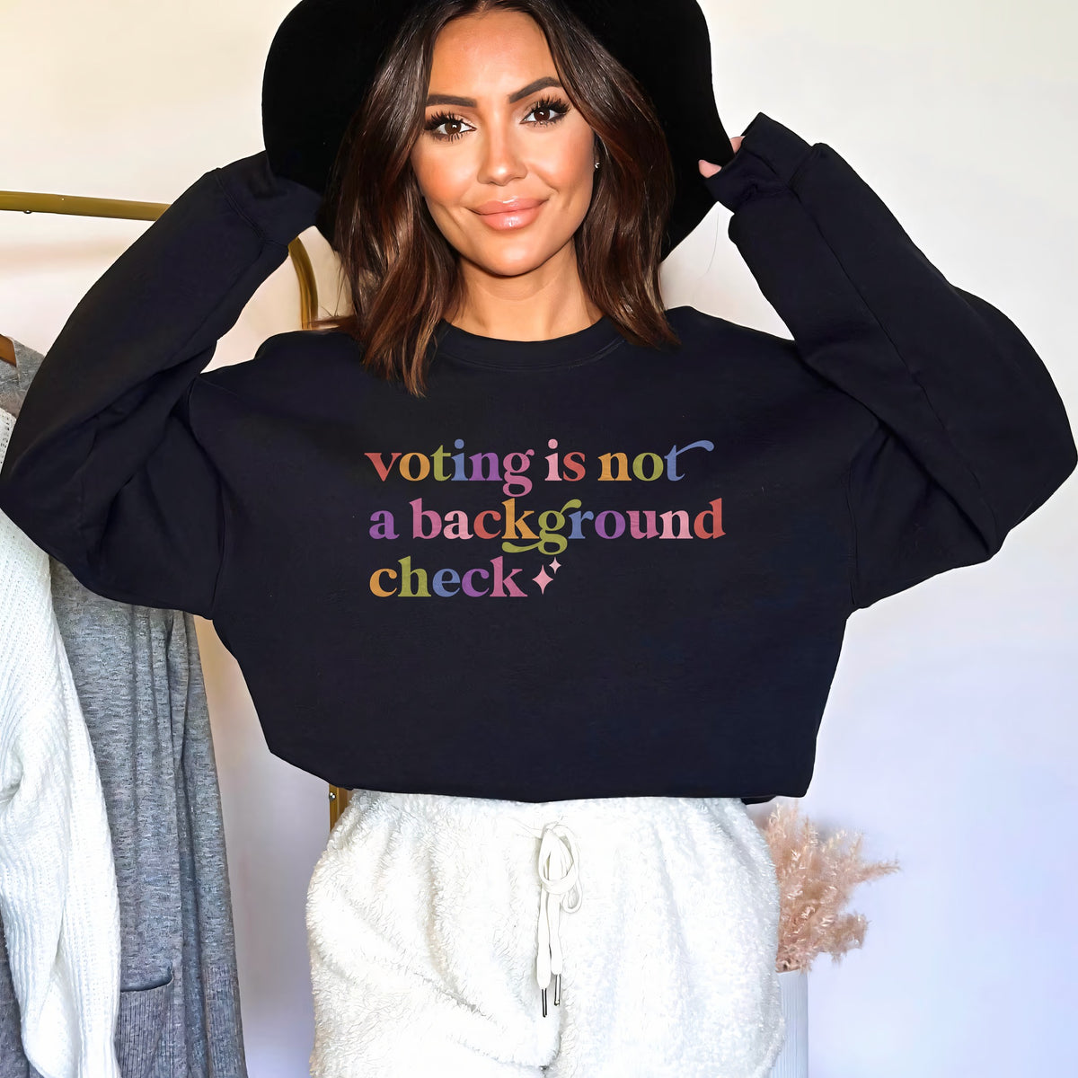 Voting is not a Background Check Care & Resist Gildan crewneck sweatshirt in Black