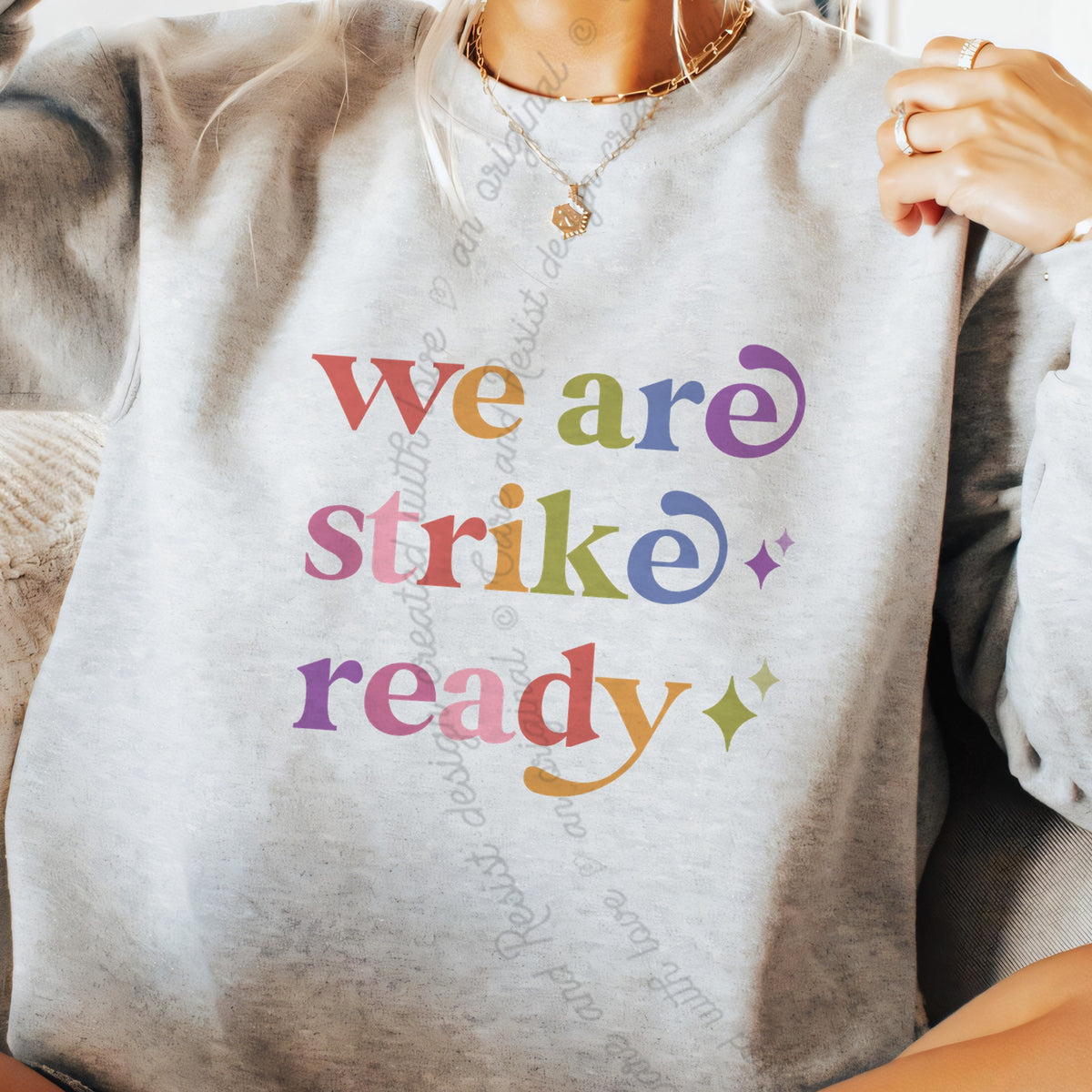 We are Strike Ready Care & Resist Gildan crewneck sweatshirt in Sport Grey