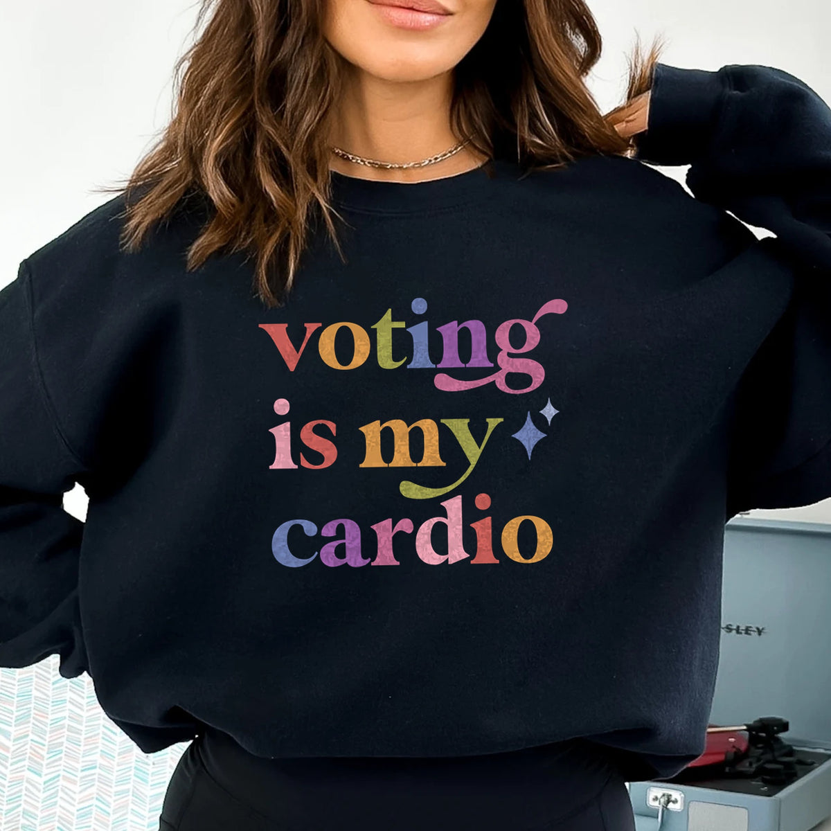Voting is My Cardio Care & Resist Gildan crewneck sweatshirt in Black