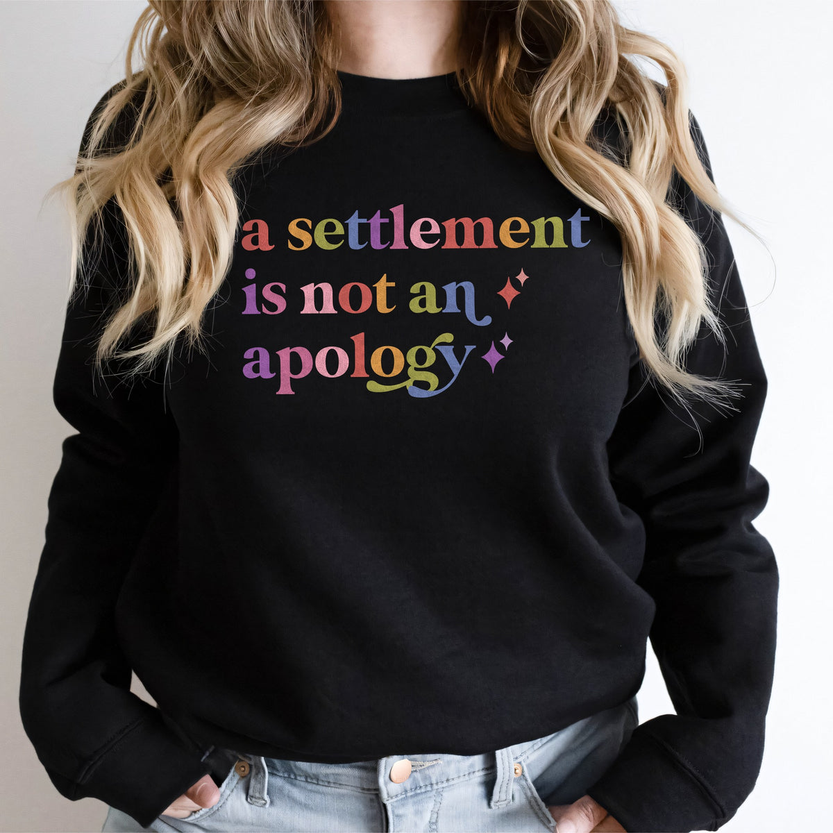 A Settlement is not an Apology Care & Resist Gildan crewneck sweatshirt in Black
