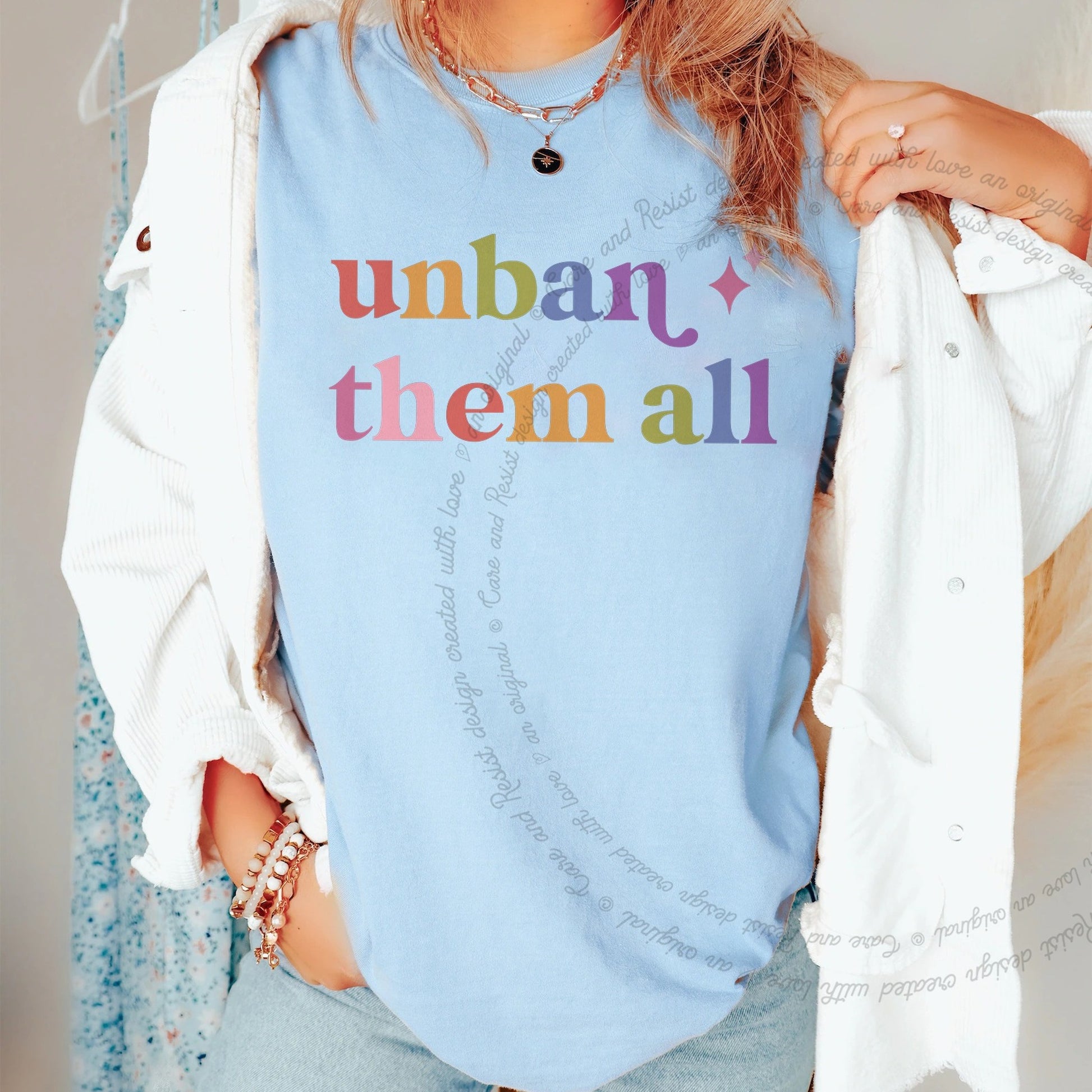 Unban Them All Care & Resist rainbow tee