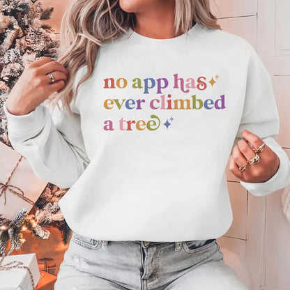 No App Has Ever Climbed a Tree Care & Resist Gildan crewneck sweatshirt in White