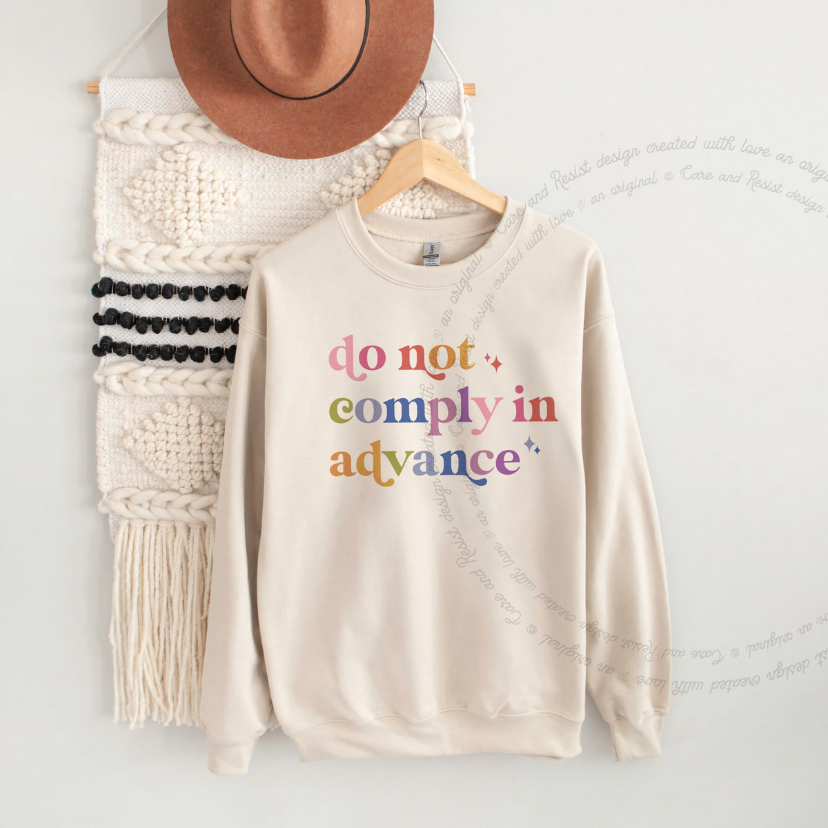 Do Not Comply in Advance Care & Resist Gildan crewneck sweatshirt in Sand