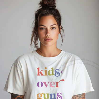Kids Over Guns Care & Resist rainbow Comfort Colors tee, White