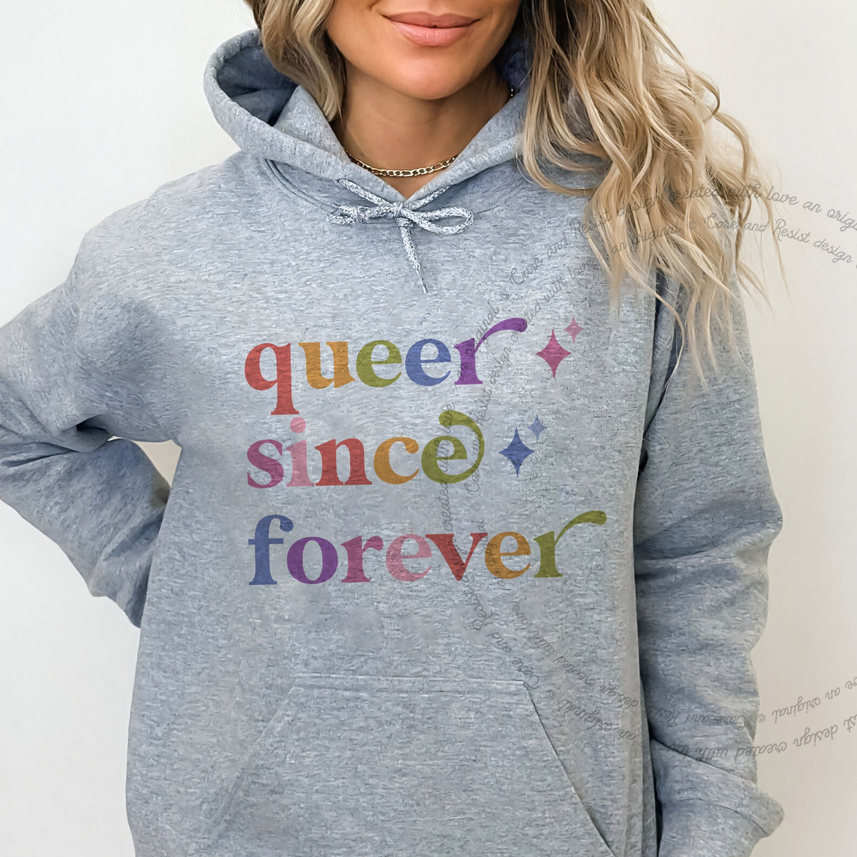 Queer Since Forever Care & Resist Gildan hoodie in Sport Grey