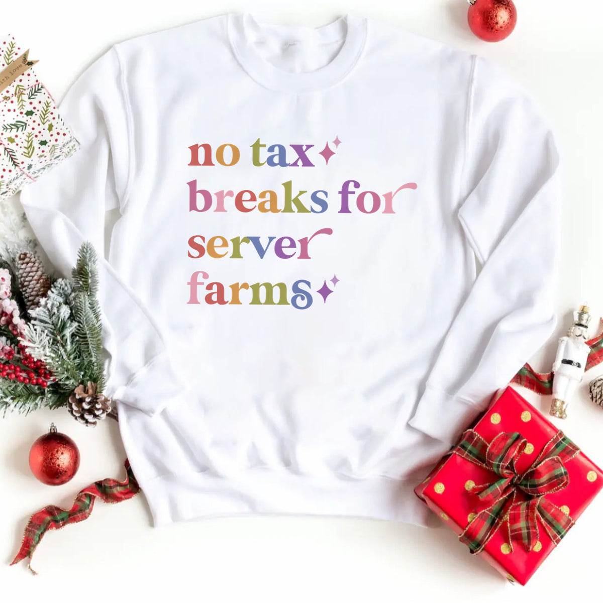 No Tax Breaks for Server Farms Care & Resist Gildan crewneck sweatshirt in White