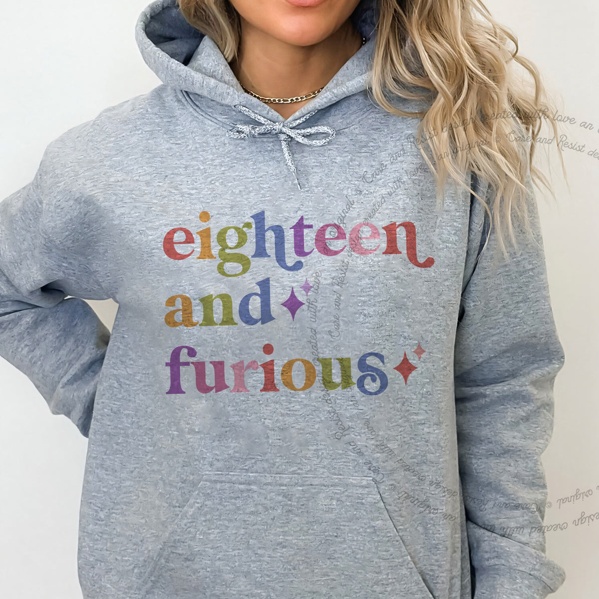 Eighteen and Furious Care & Resist Gildan hoodie in Sport Grey