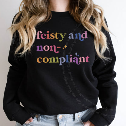 Feisty and Non-compliant Care & Resist Gildan crewneck sweatshirt in Black