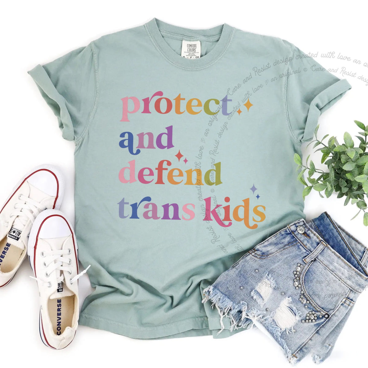 Protect and Defend Trans Kids Care & Resist progressive t-shirt in Bay