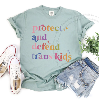 Protect and Defend Trans Kids Care & Resist progressive t-shirt in Bay
