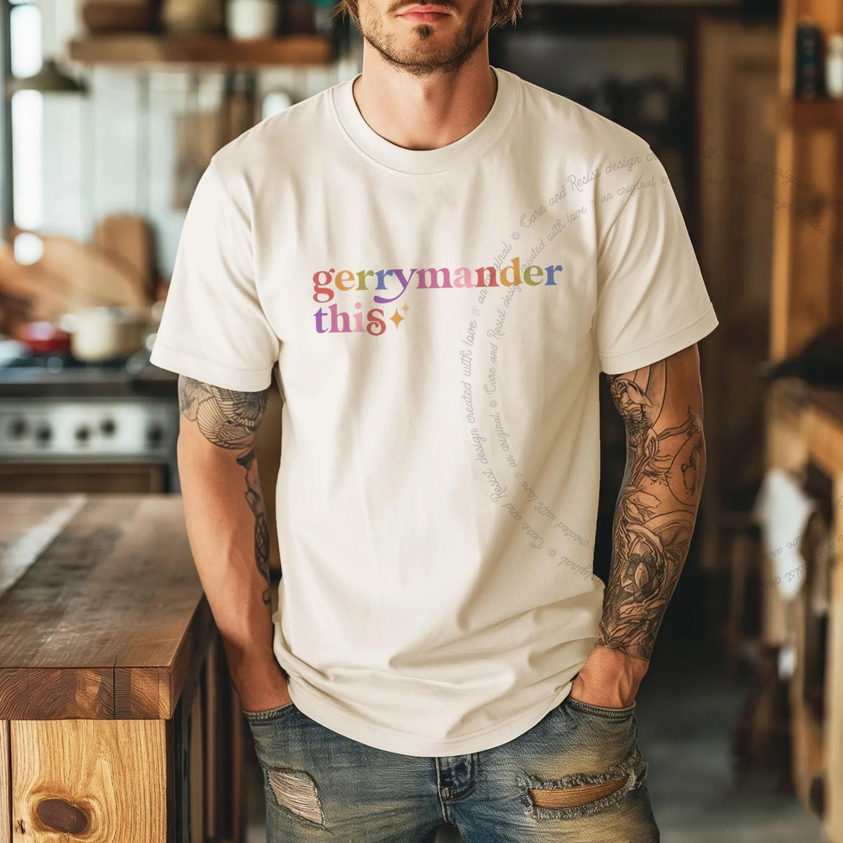 Gerrymander This Care & Resist tee in Ivory