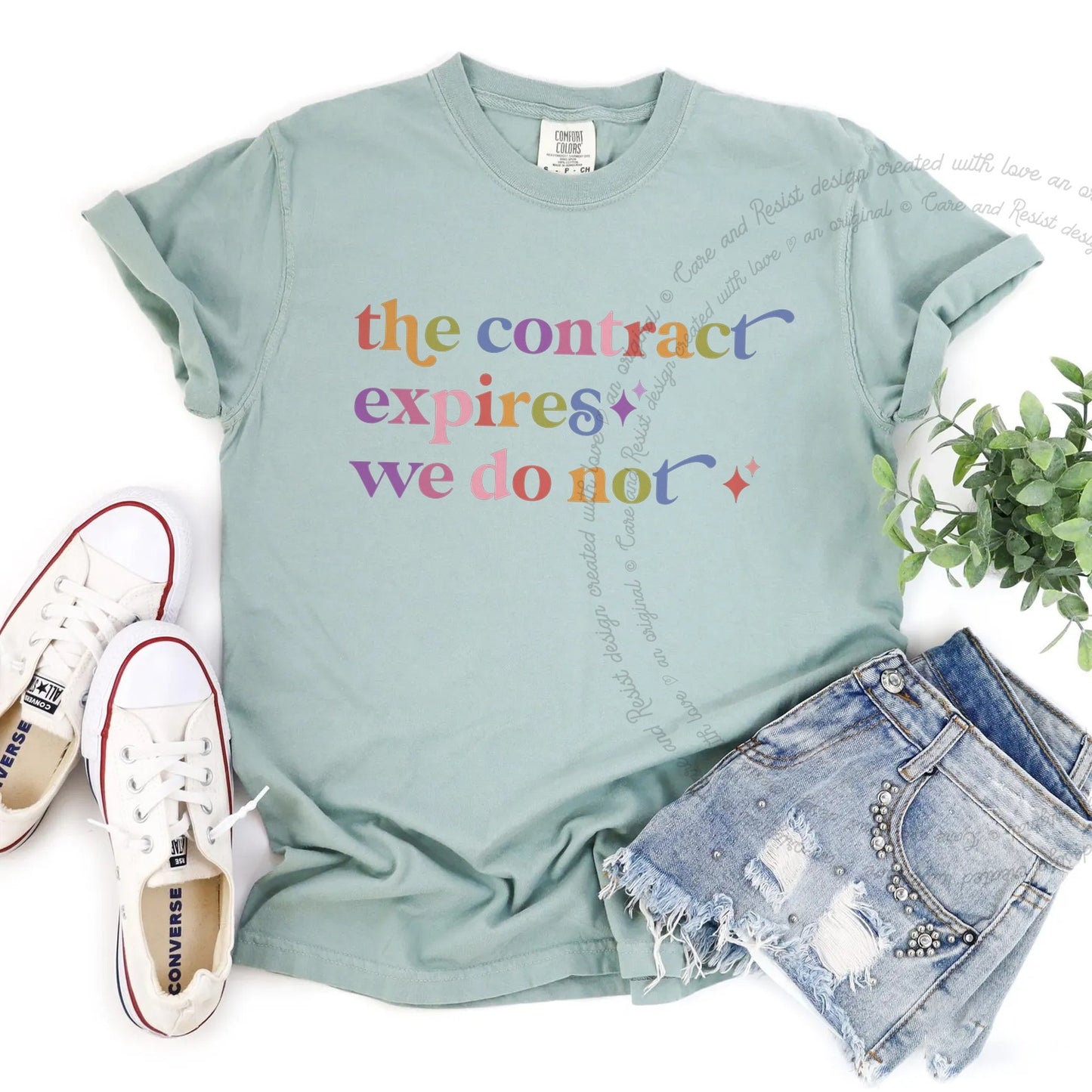 The Contract Expires We Do not Care & Resist rainbow Comfort Colors tee, Bay