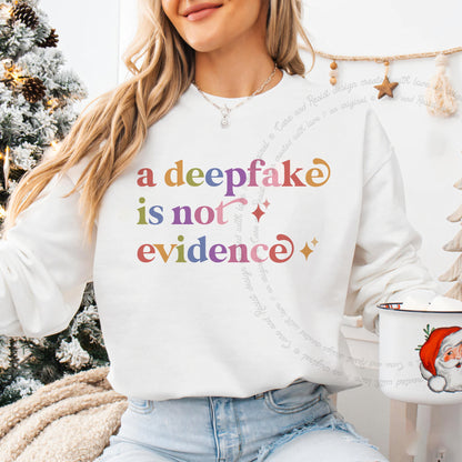 A Deepfake is not Evidence Care & Resist Gildan crewneck sweatshirt in White