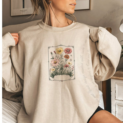 Elect a Clown Expect a Circus Floral Care & Resist Gildan crewneck sweatshirt in Sand