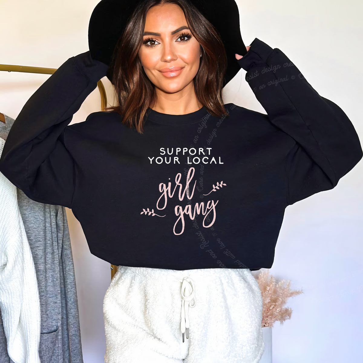 Support Your Local Girl Gang Care & Resist Gildan crewneck sweatshirt in Black