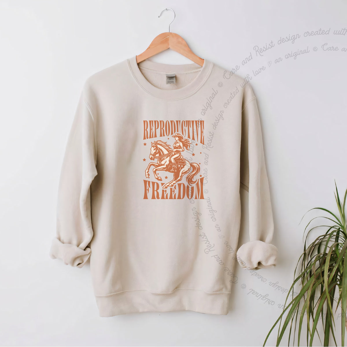 Reproductive Freedom Care & Resist Gildan crewneck sweatshirt in Sand