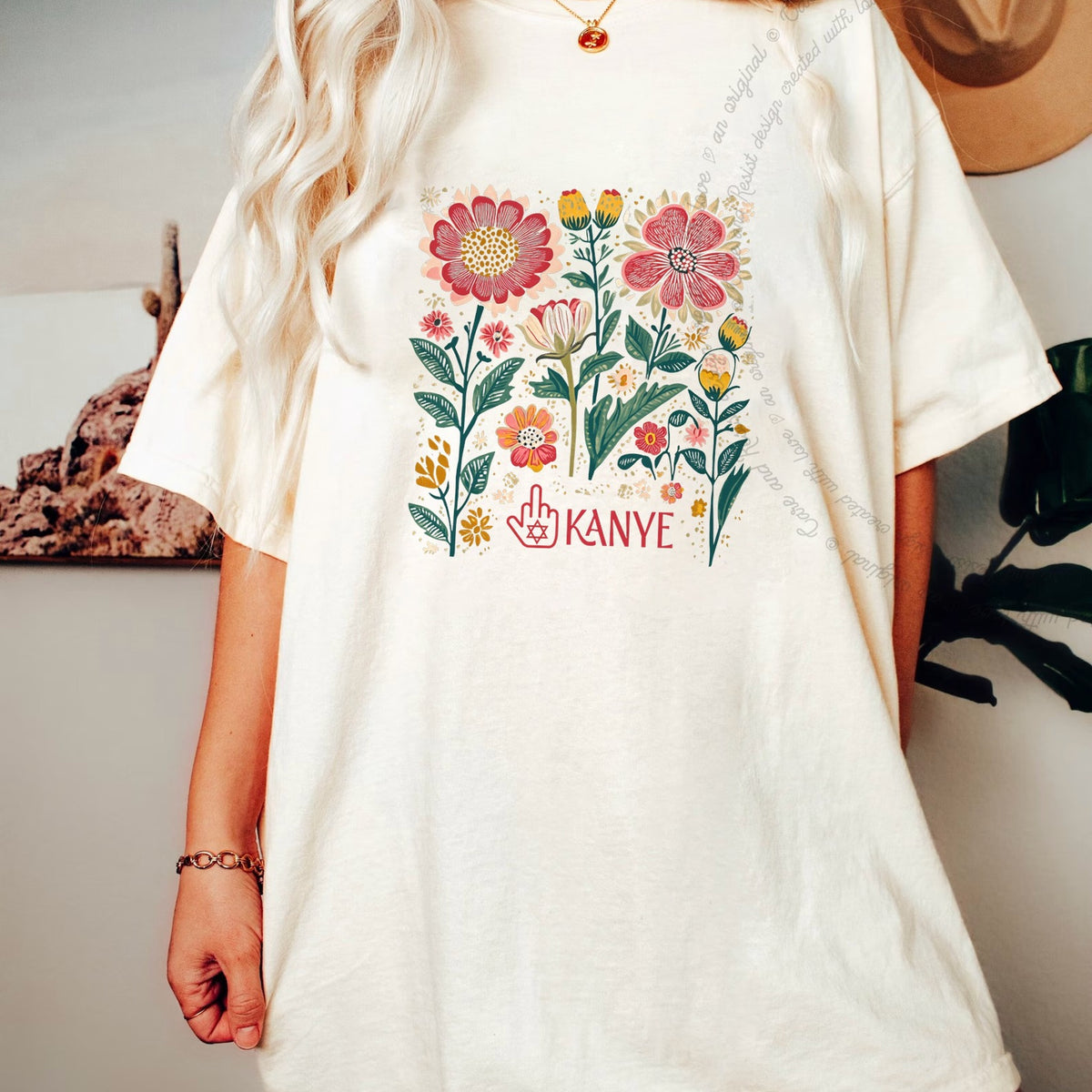Middle Finger Kanye Care & Resist progressive t-shirt in Ivory
