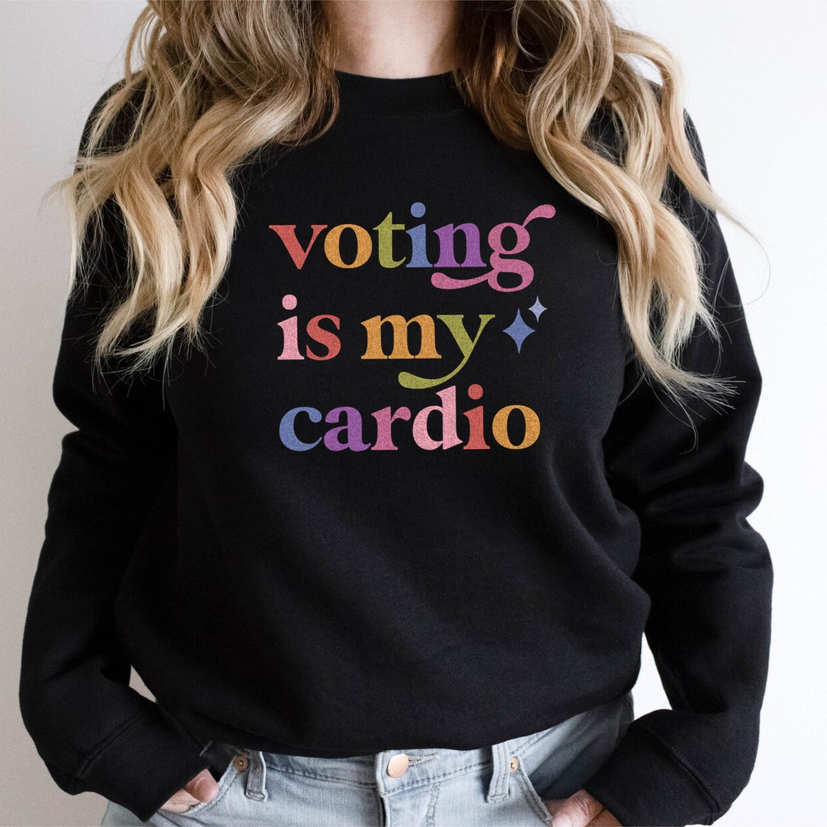Voting is My Cardio Care & Resist Gildan crewneck sweatshirt in Black