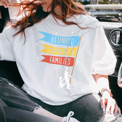 Reunite Separated Families Flags Care & Resist progressive t-shirt in White