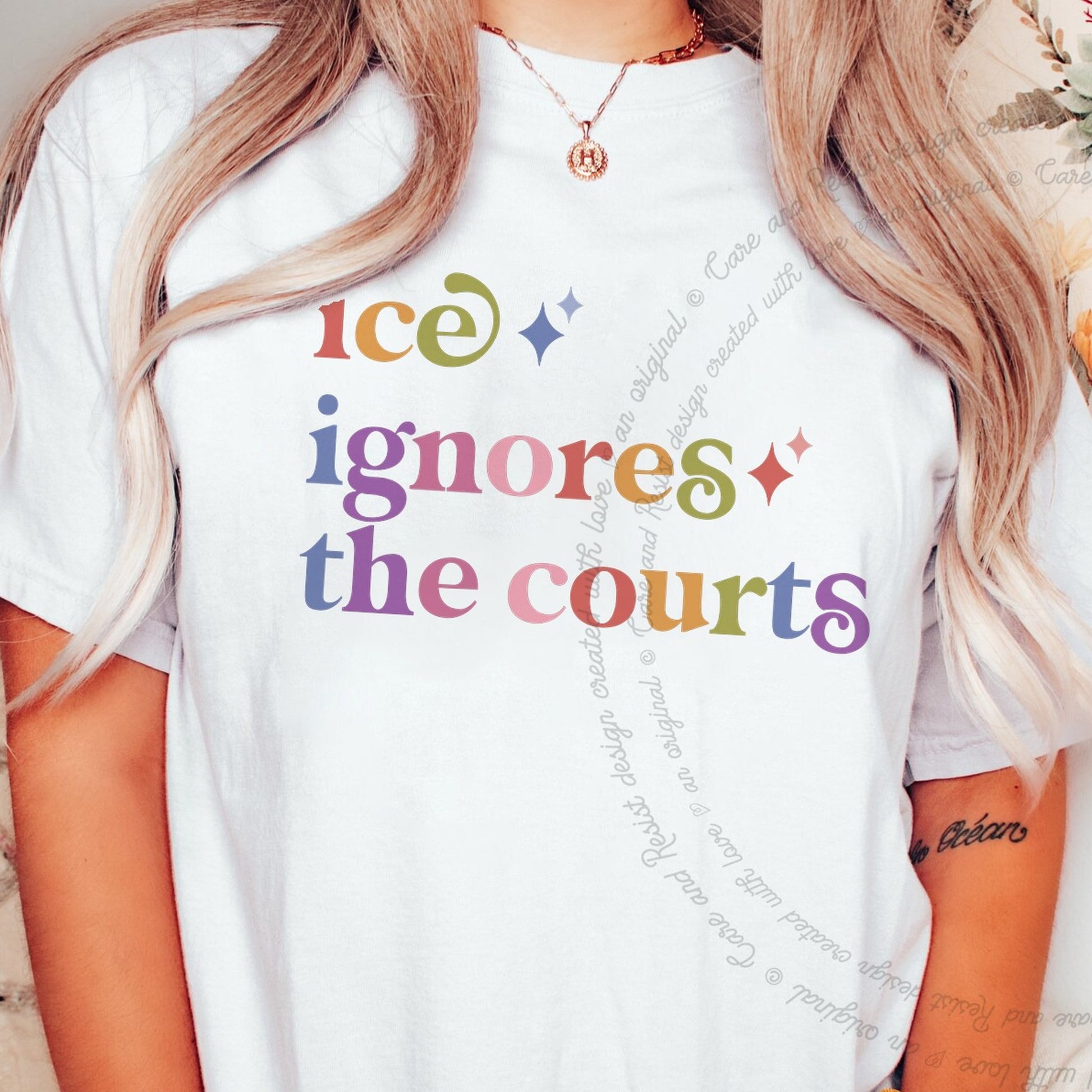 Ice Ignores the Courts Care & Resist rainbow tee