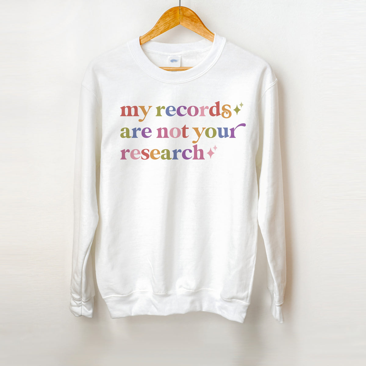 My Records are not Your Research Care & Resist Gildan crewneck sweatshirt in White
