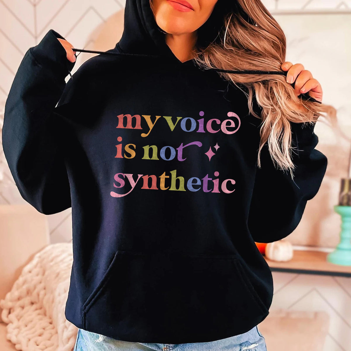 My Voice is not Synthetic Care & Resist Gildan hoodie in Black