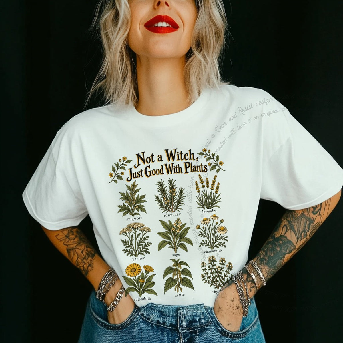 Not a Witch Just Good With Plants Care & Resist progressive t-shirt in White