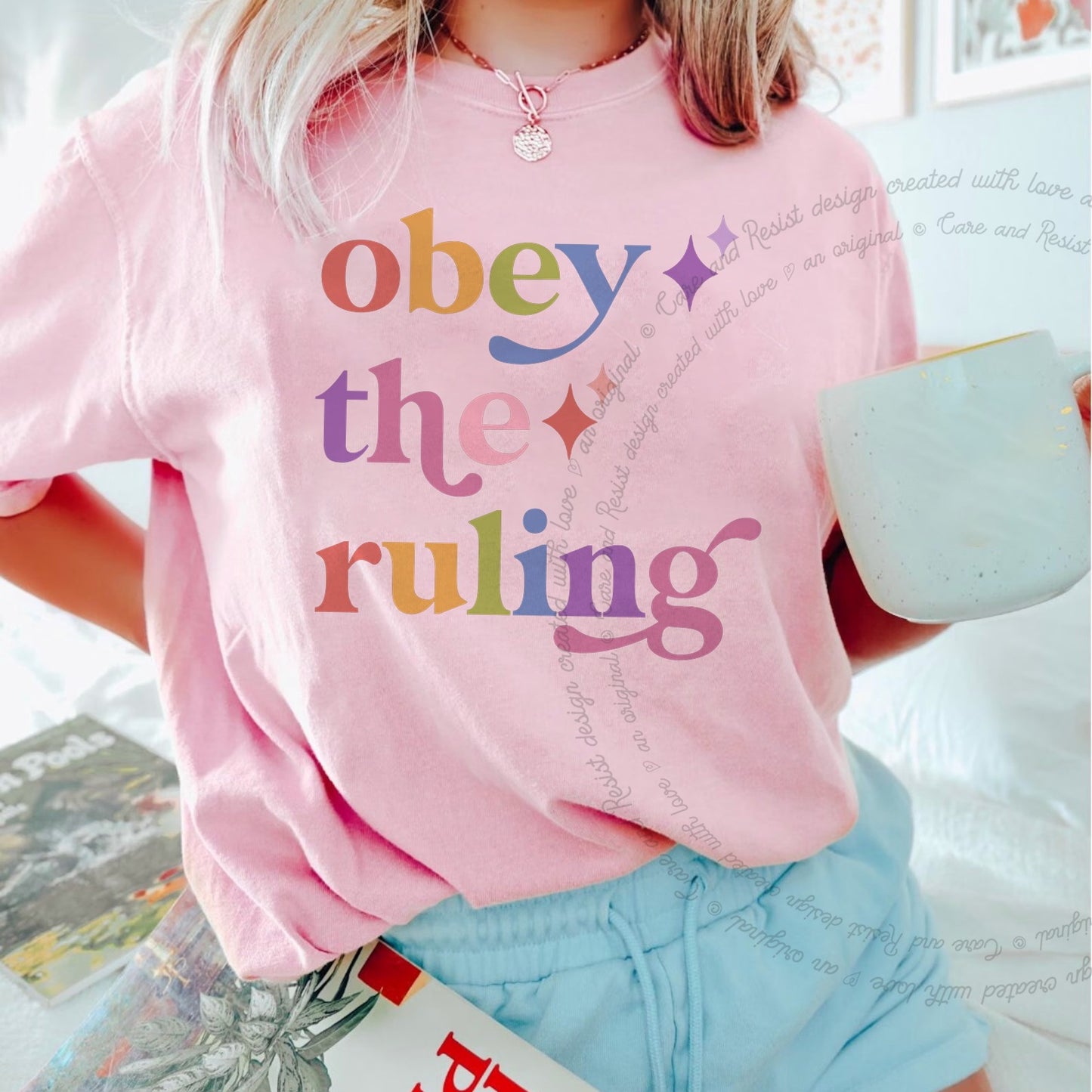 Obey the Ruling Care & Resist rainbow tee
