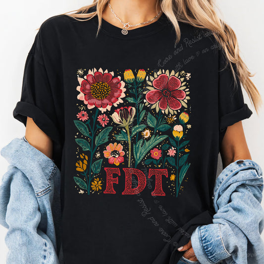 FDT Floral Care & Resist progressive t-shirt in Black