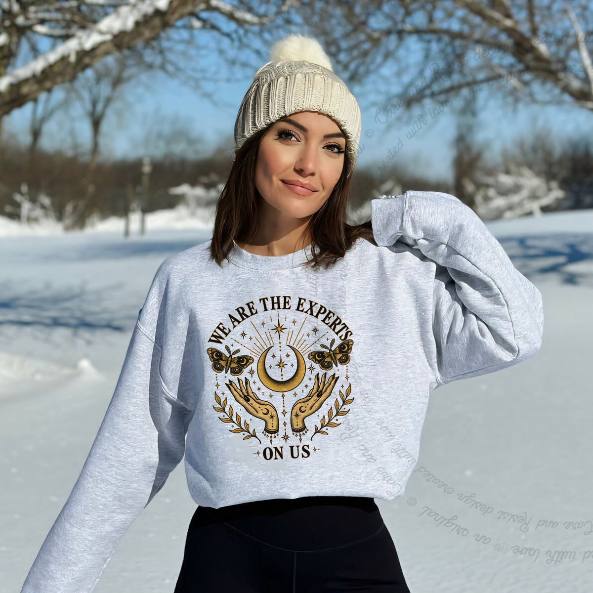 We are the Experts on Us Celestial Care & Resist Gildan crewneck sweatshirt in Sport Grey