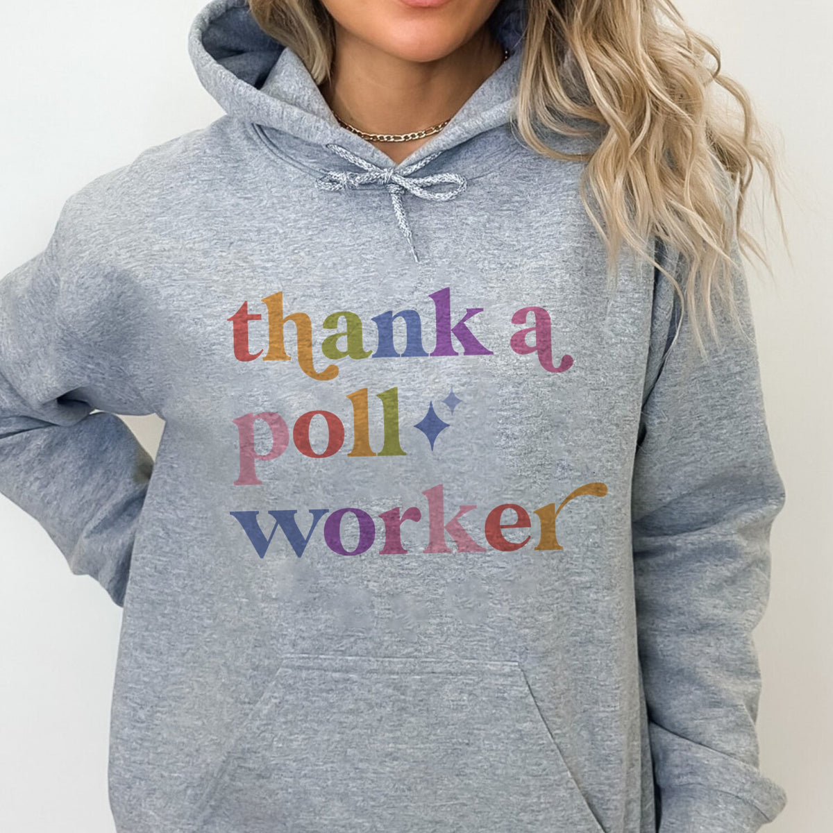 Thank a Poll Worker Care & Resist Gildan hoodie in Sport Grey