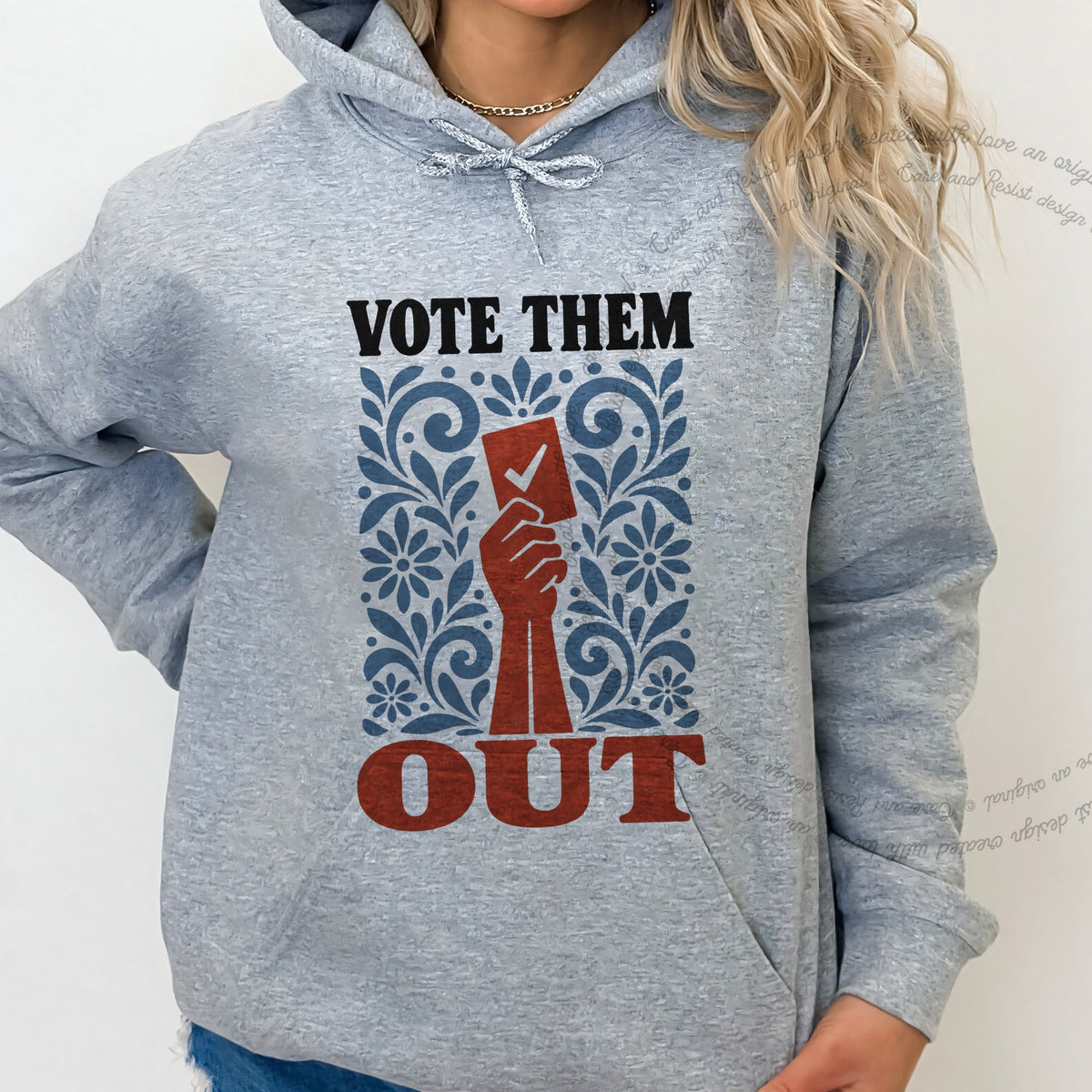 Vote Them Out Folk Ballot Care & Resist Gildan hoodie in Sport Grey