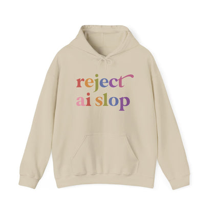 Reject AI Slop Care & Resist Gildan hoodie in Sand