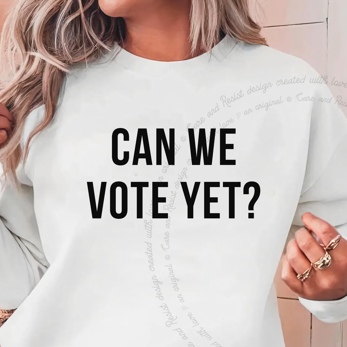 Can We Vote Yet Care & Resist Gildan crewneck sweatshirt in White