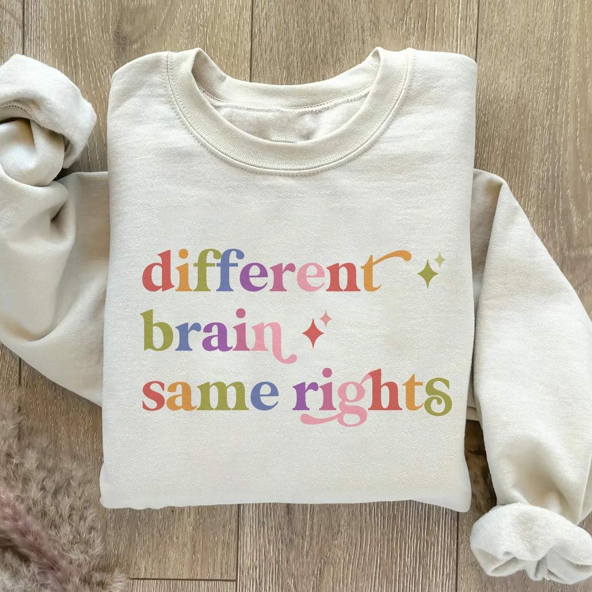 Different Brain Same Rights Care & Resist Gildan crewneck sweatshirt in Sand