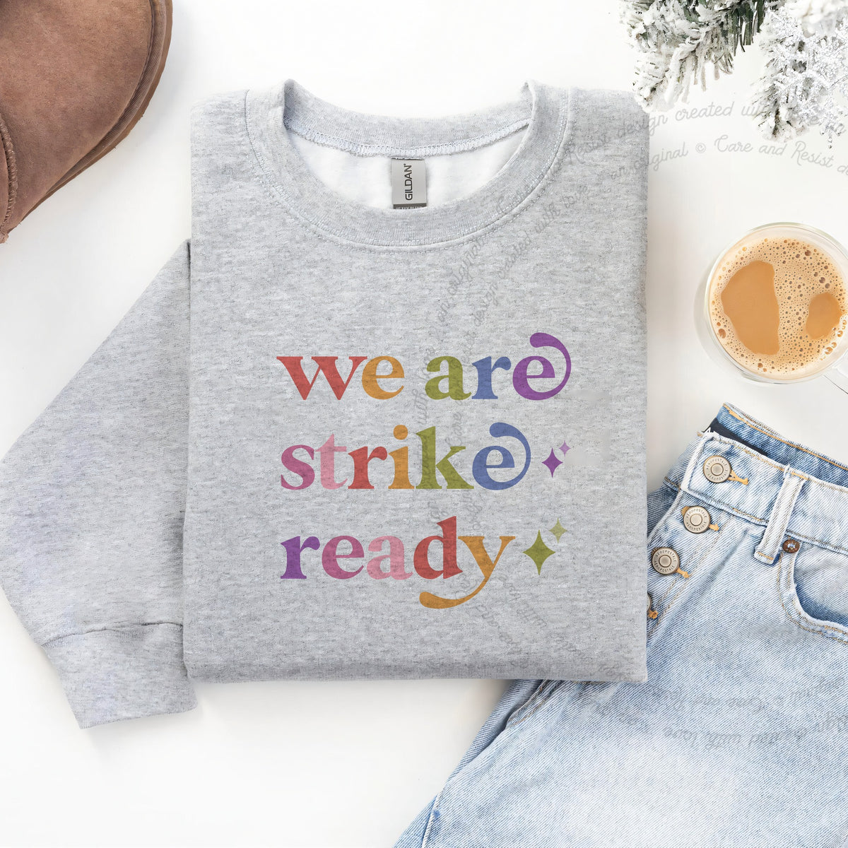 We are Strike Ready Care & Resist Gildan crewneck sweatshirt in Sport Grey