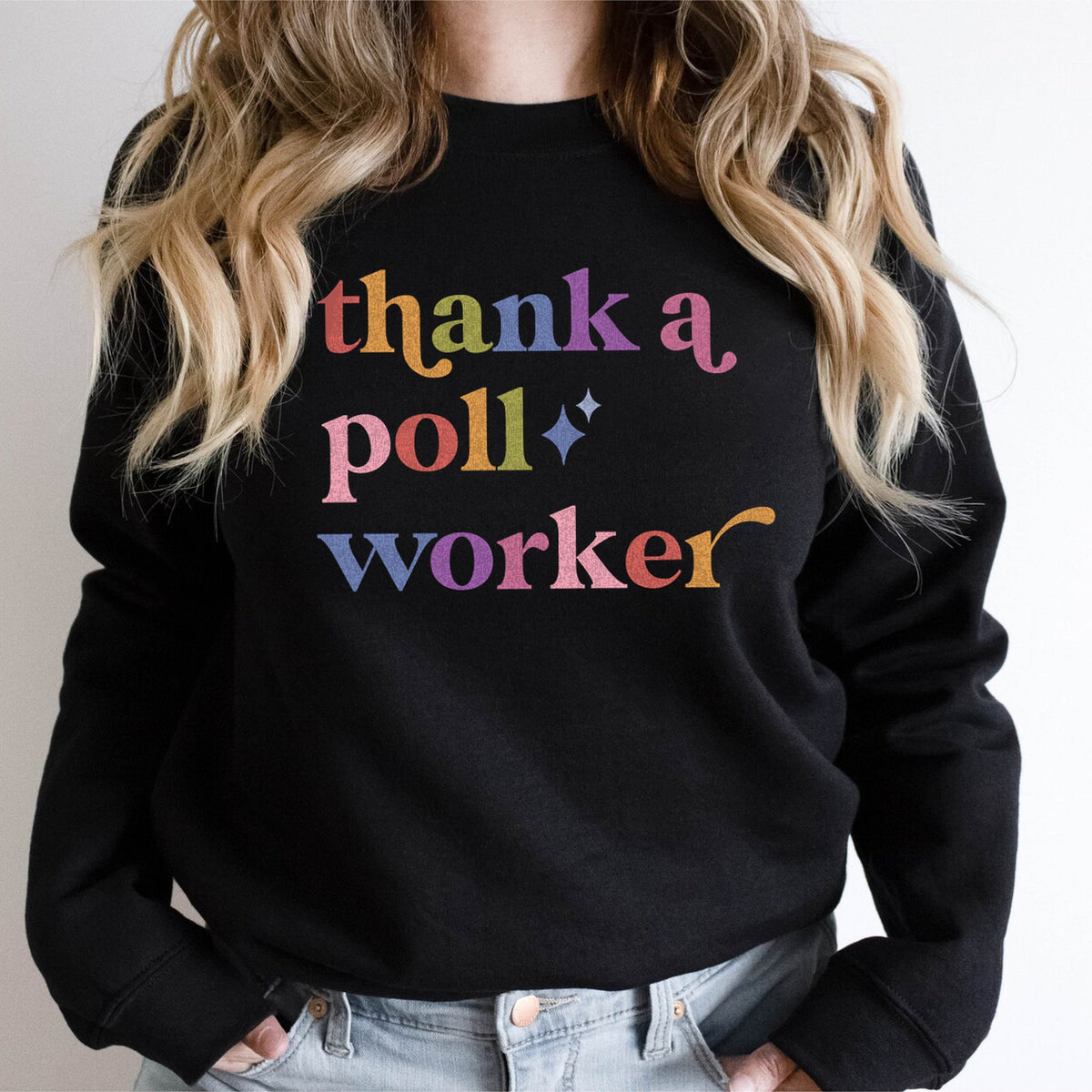 Thank a Poll Worker Care & Resist Gildan crewneck sweatshirt in Black