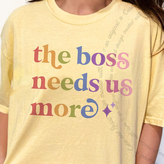 The Boss Needs Us More Care & Resist progressive t-shirt in Banana