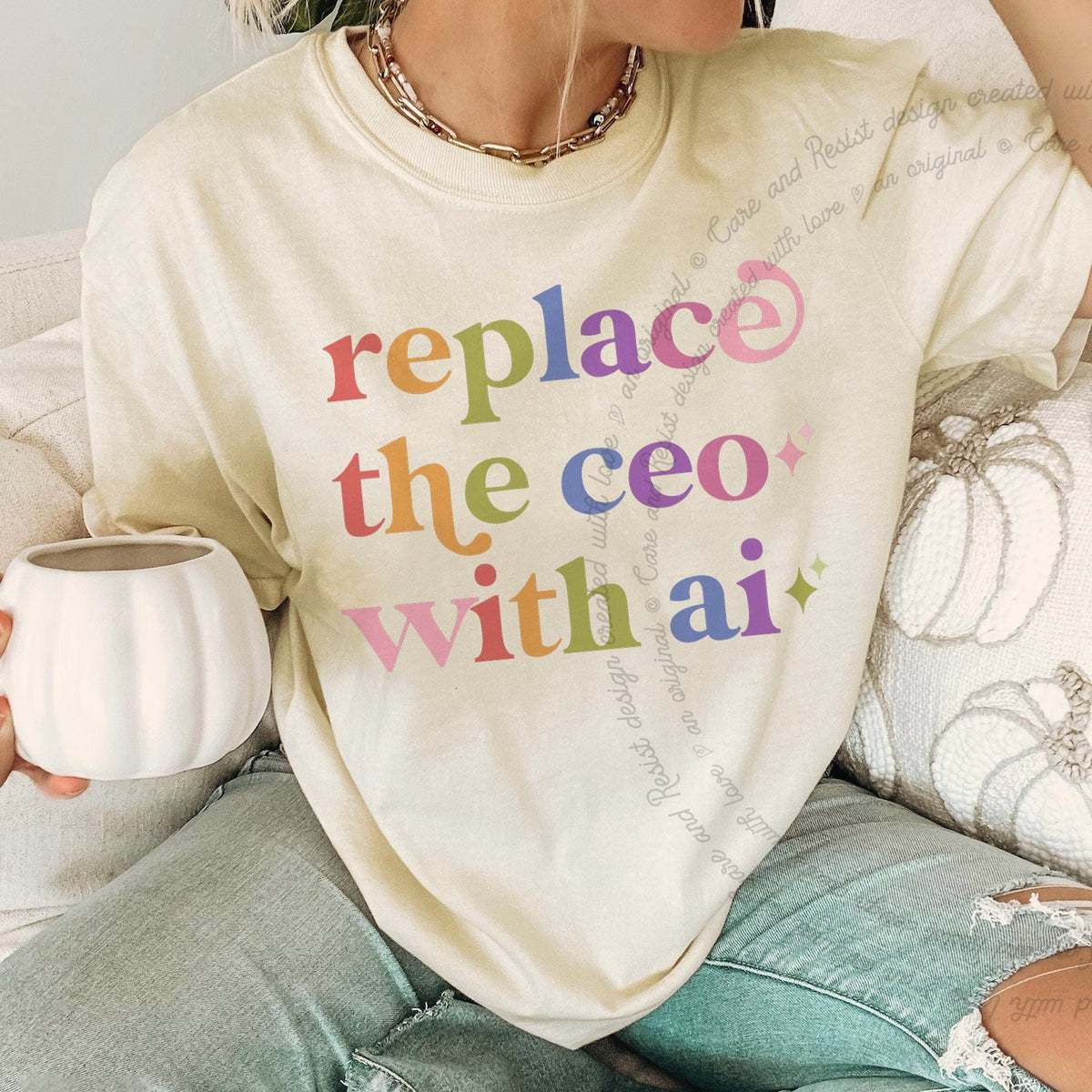 Replace the Ceo With Ai Care & Resist tee in Ivory