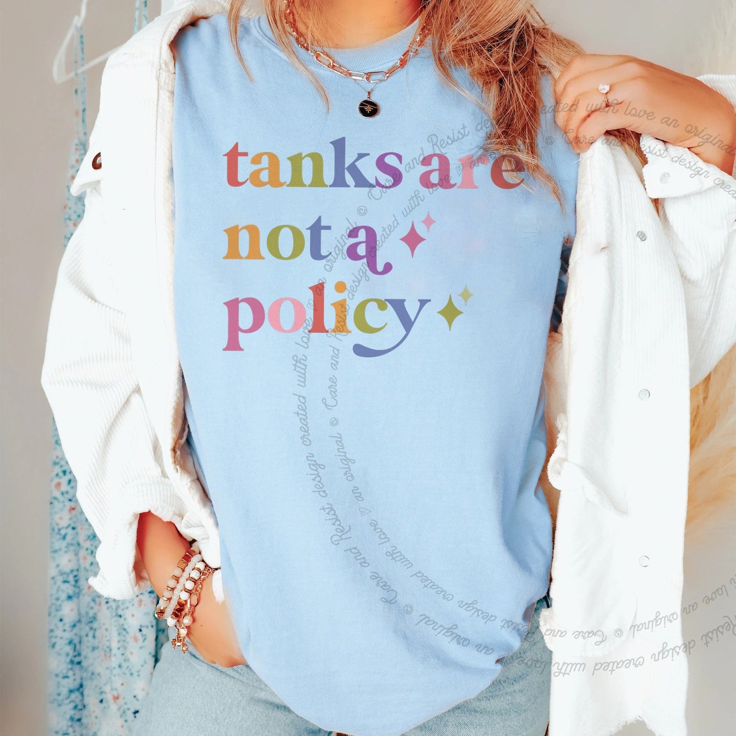 Tanks are not a Policy Care & Resist rainbow tee