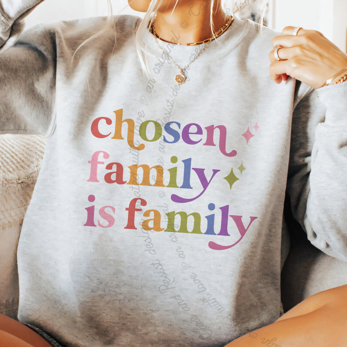 Chosen Family is Family Care & Resist Gildan crewneck sweatshirt in Sport Grey