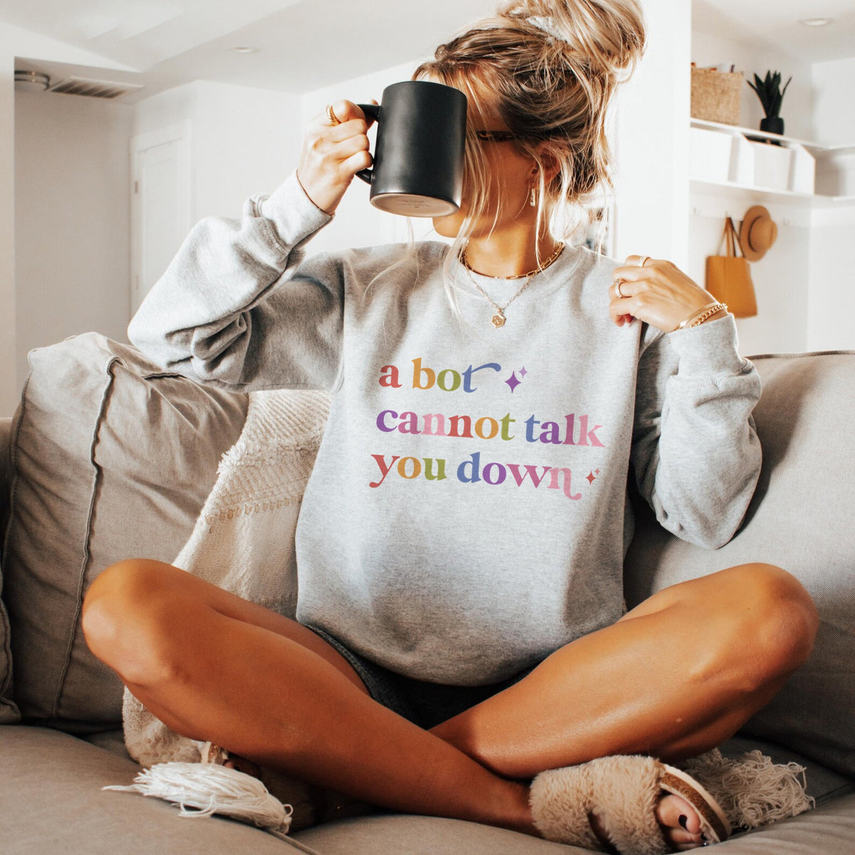 A Bot Cannot Talk You Down Care & Resist Gildan crewneck sweatshirt in Sport Grey