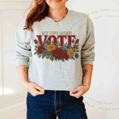 My Two Moms Vote Bouquet Care & Resist Gildan crewneck sweatshirt in Sport Grey